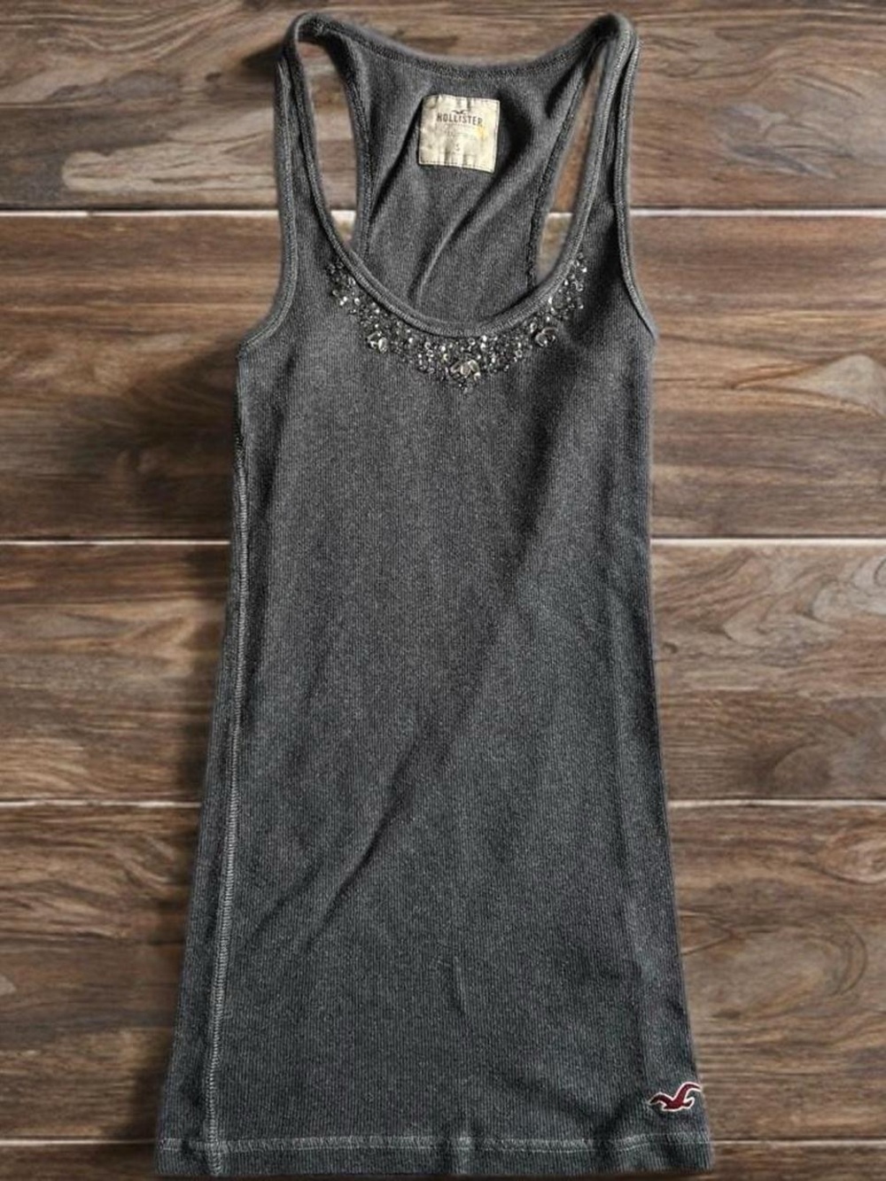 Vintage Hollister Dark Gray Embellished Racerback Tank. Size S
